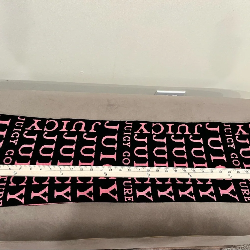 Juicy Couture Pink Black Logo Scarf 9 1/2 X 64